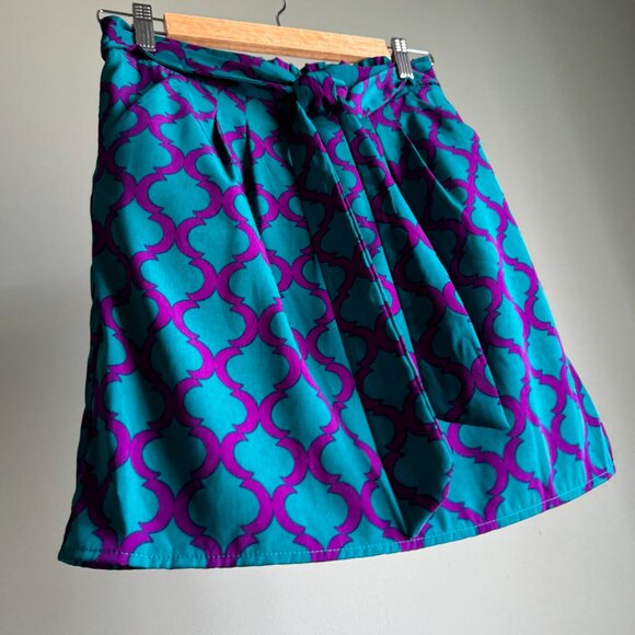 Purple & Teal Geometric Print Mini Skirt Tie Waist - Picture 8 of 15